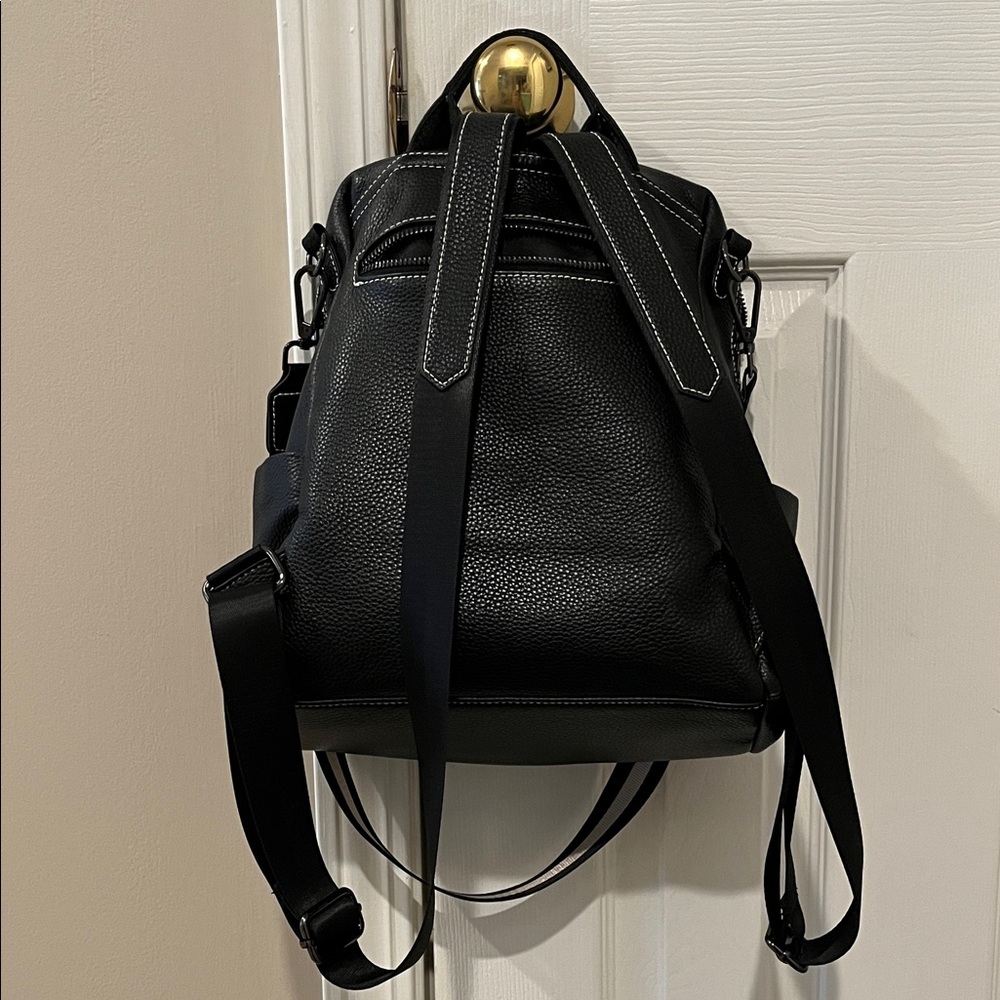 Black Leather Backpack Purse - Picture 2 of 5